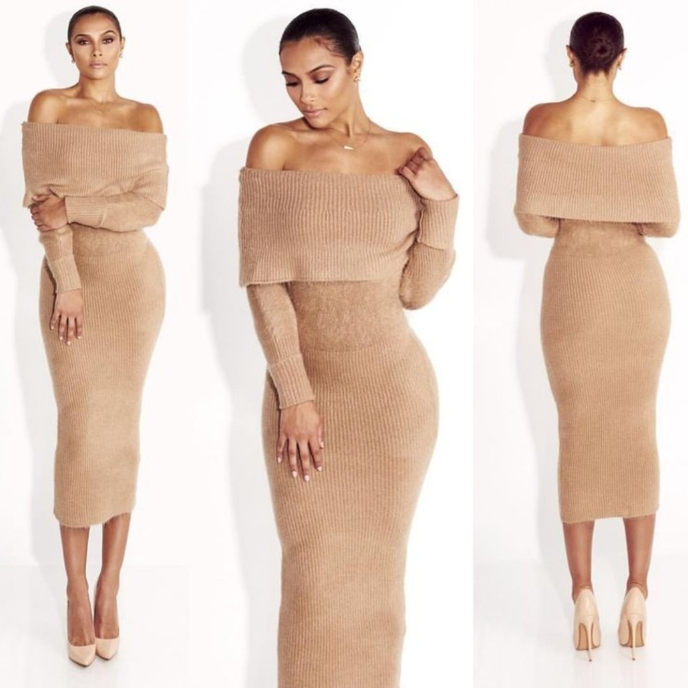 Jlux Label Nestled Wool Off-Shoulder Sweater Dress